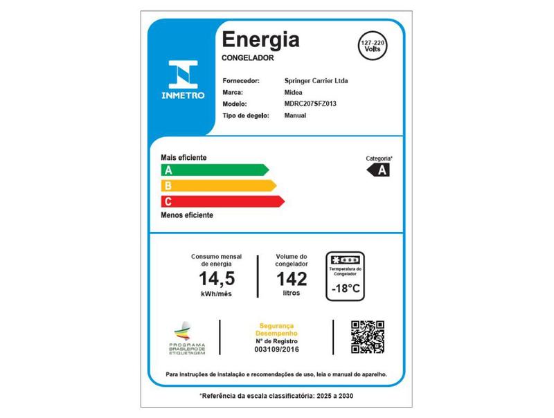 Freezer Horizontal Midea 1 Porta 142L Inverter MDRC207SFZ013